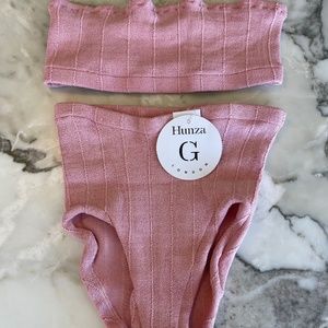 BNWT HUNZA G Metallic Pink Maxime Nile Bikini One Size